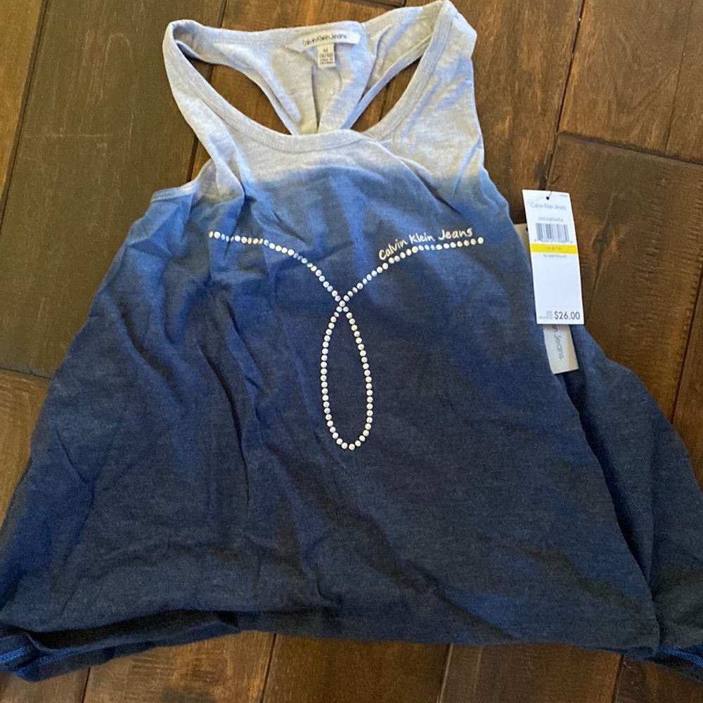 Girls Grey and Indigo Blue flowy tank top.